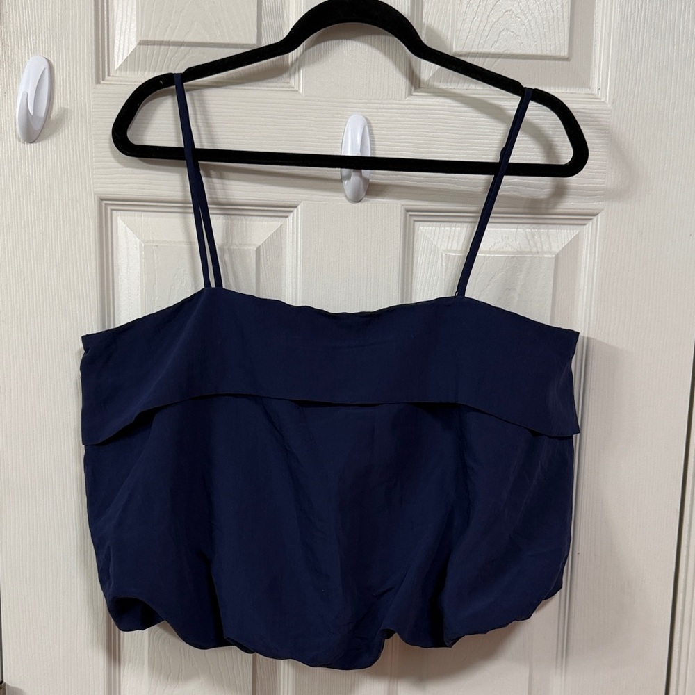 NEW A New Day Navy Blue Bubble Tank Top Blouse Quiet Luxury Beach Blouse Preppy